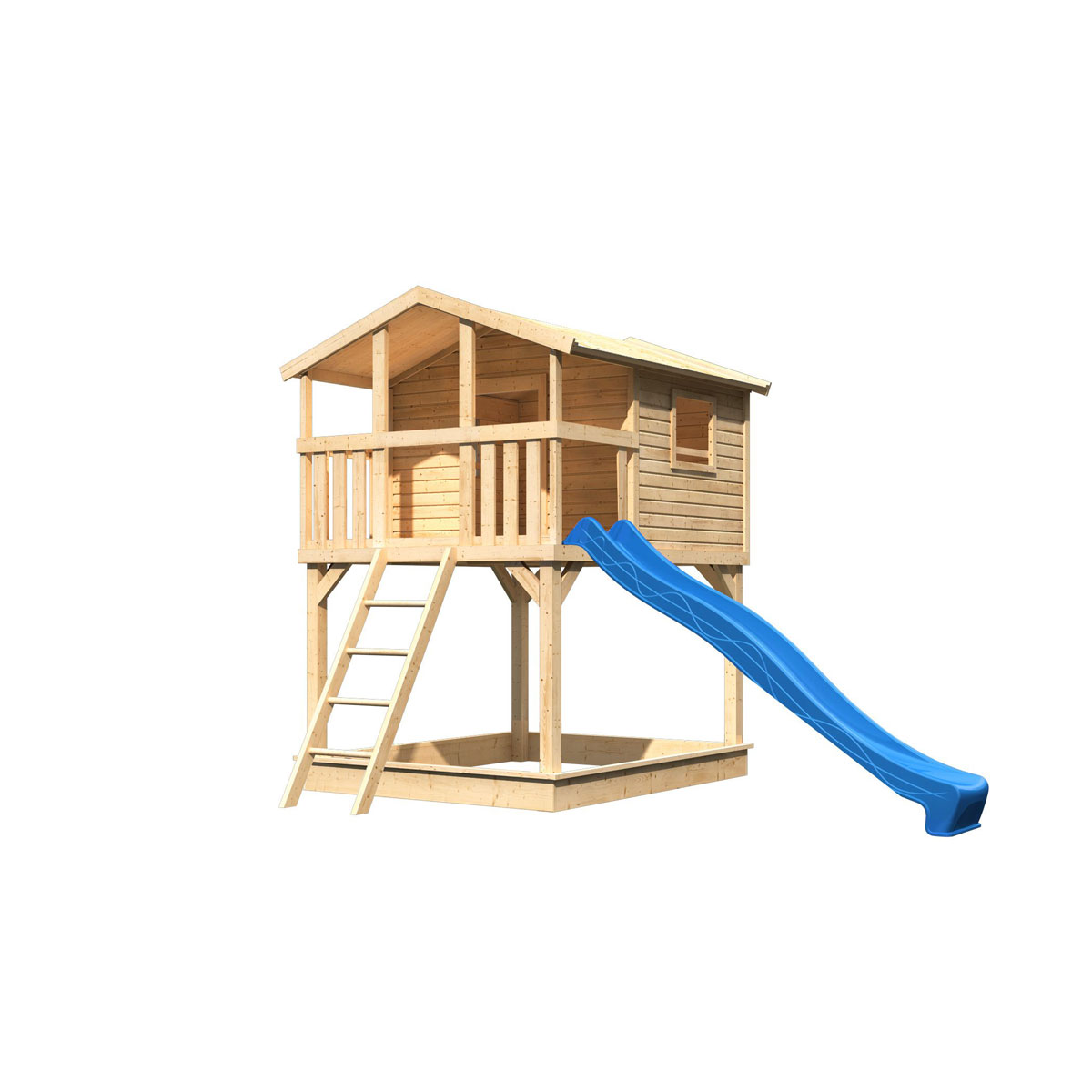 Karibu  Stelzenhaus Benjamin naturbelassen inkl Rutsche blau Bild 3