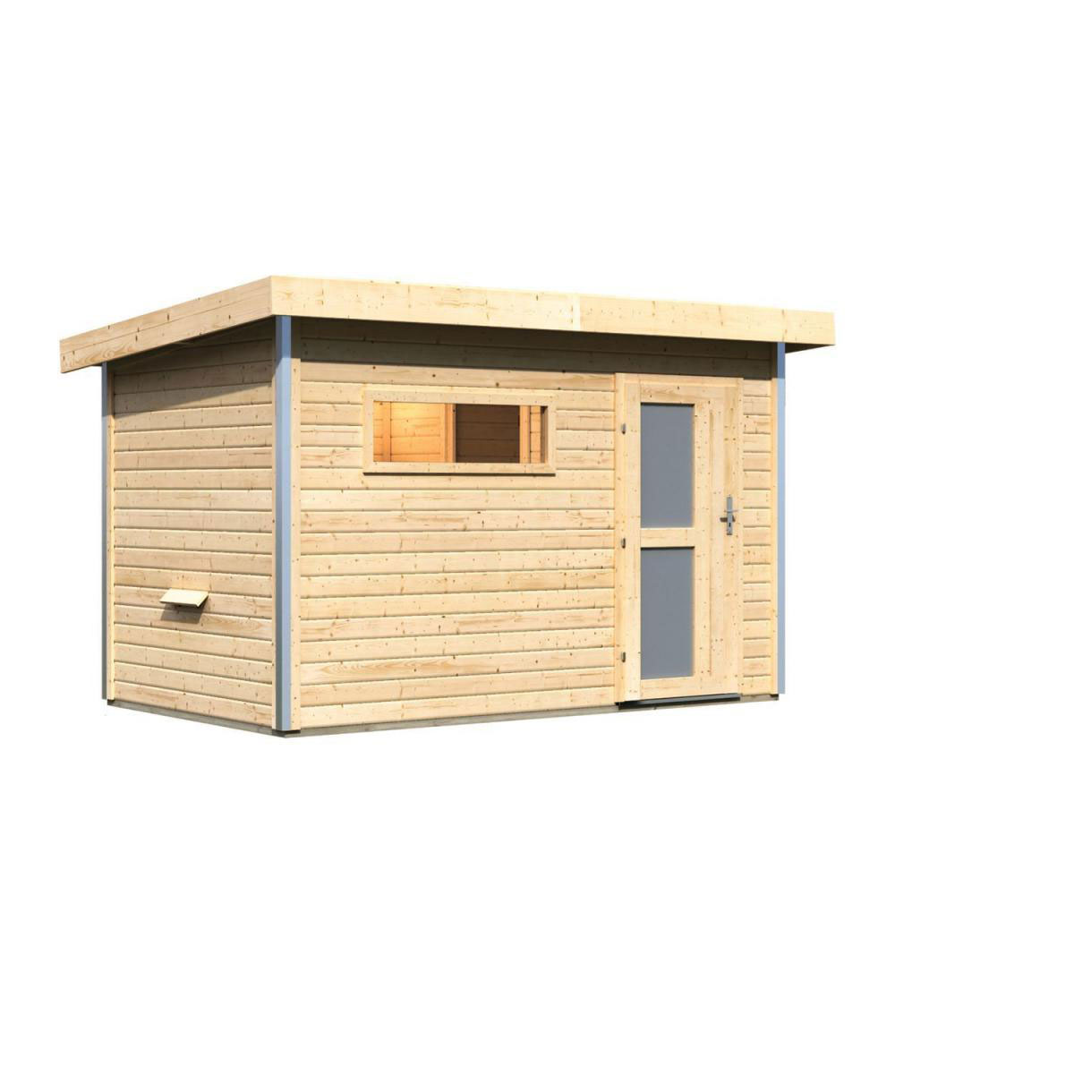 Karibu Saunahaus Skrollan 1 38 mm ohne Ofen Milchglastür Bild 1