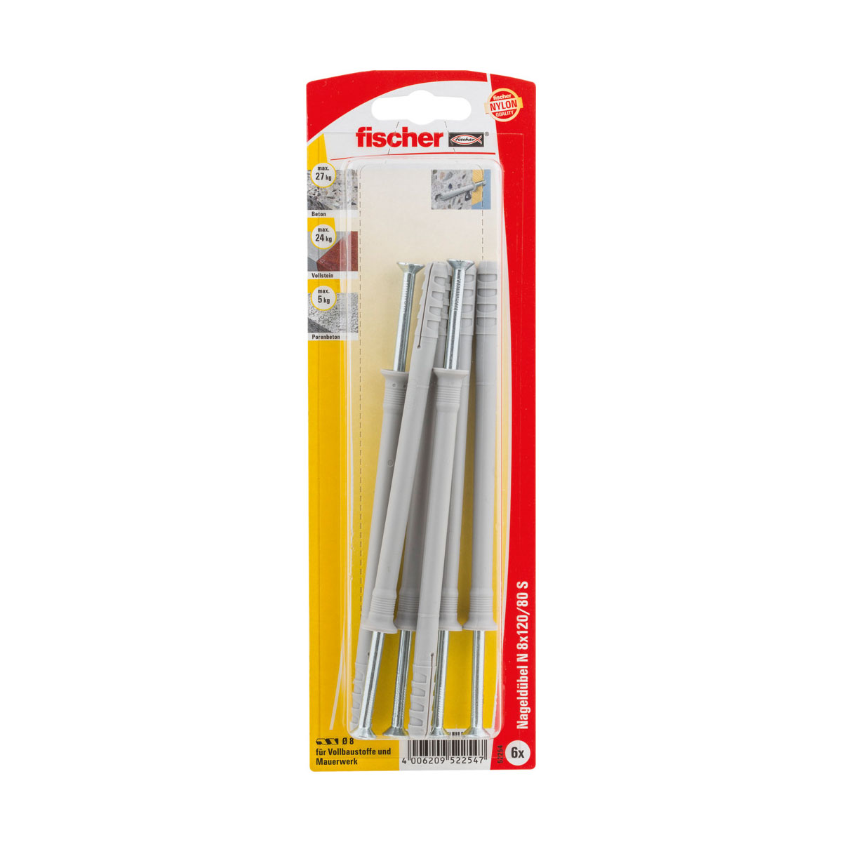 Fischer  Nageldübel N 8 x 120 mm mit Schraube 6 Stück