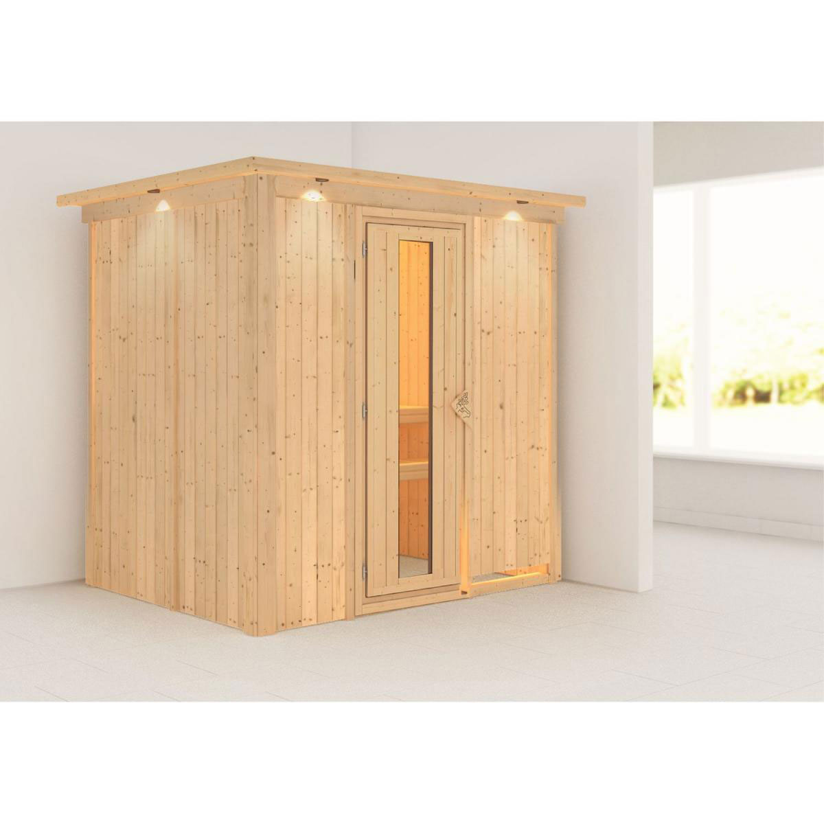 Karibu Bodin Fronteinstieg ohne Ofen mit Kranz Tür gedämmt Bild 1