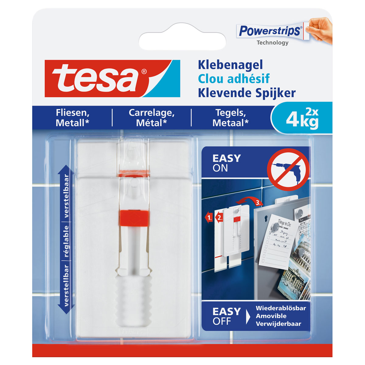 Tesa Klebenagel für Fliesen verstellbar 2 Stück Traglast 2 x 4 kg Bild 1
