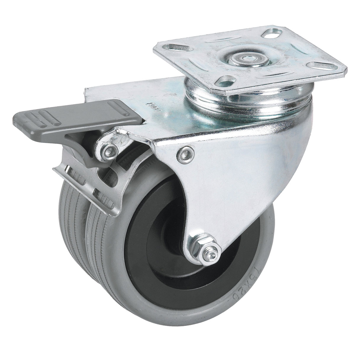 Dörner + Helmer TPE-Doppelrolle mit Totalfeststeller extrem belastbar 75 x 25 mm