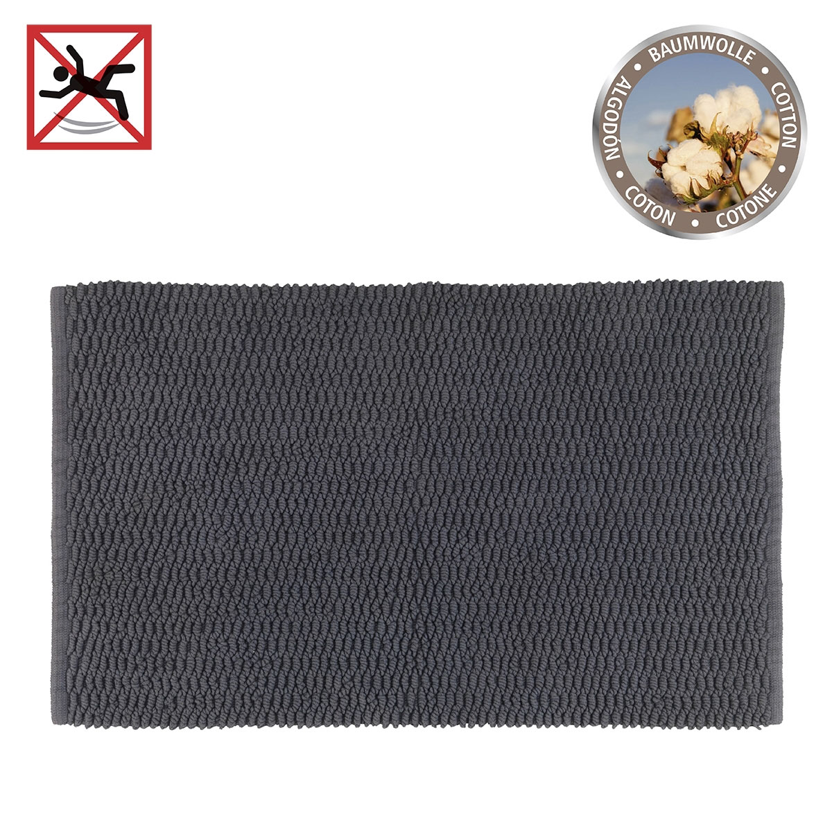 Wenko  Badematte Mona Dunkelgrau Badvorleger 50 x 80 cm Grau