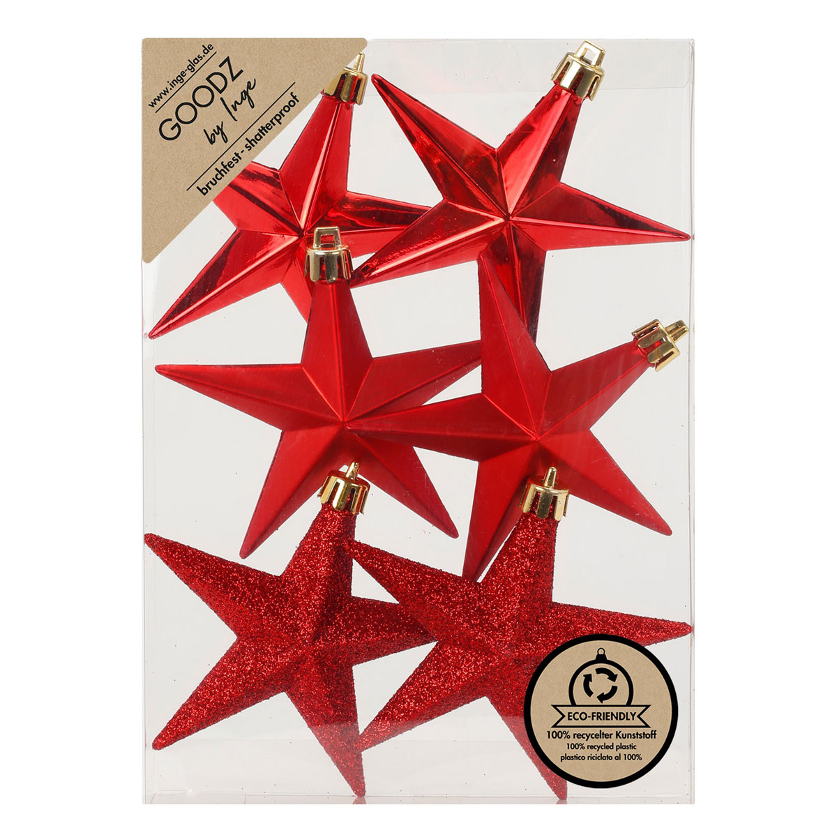 Stern rot Kunststoff 10 cm 6 Stk Rot-Mix