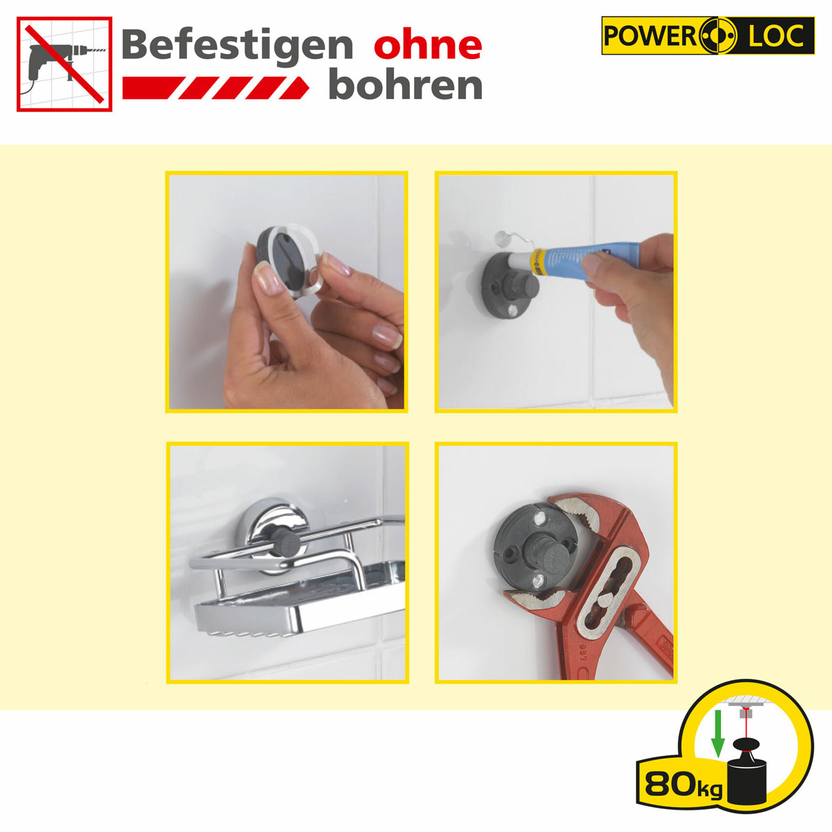 Wenko  Power-Loc LED Wandspiegel Lumi 5-fach Vergrößerung Befestigen ohne bohren Bild 7