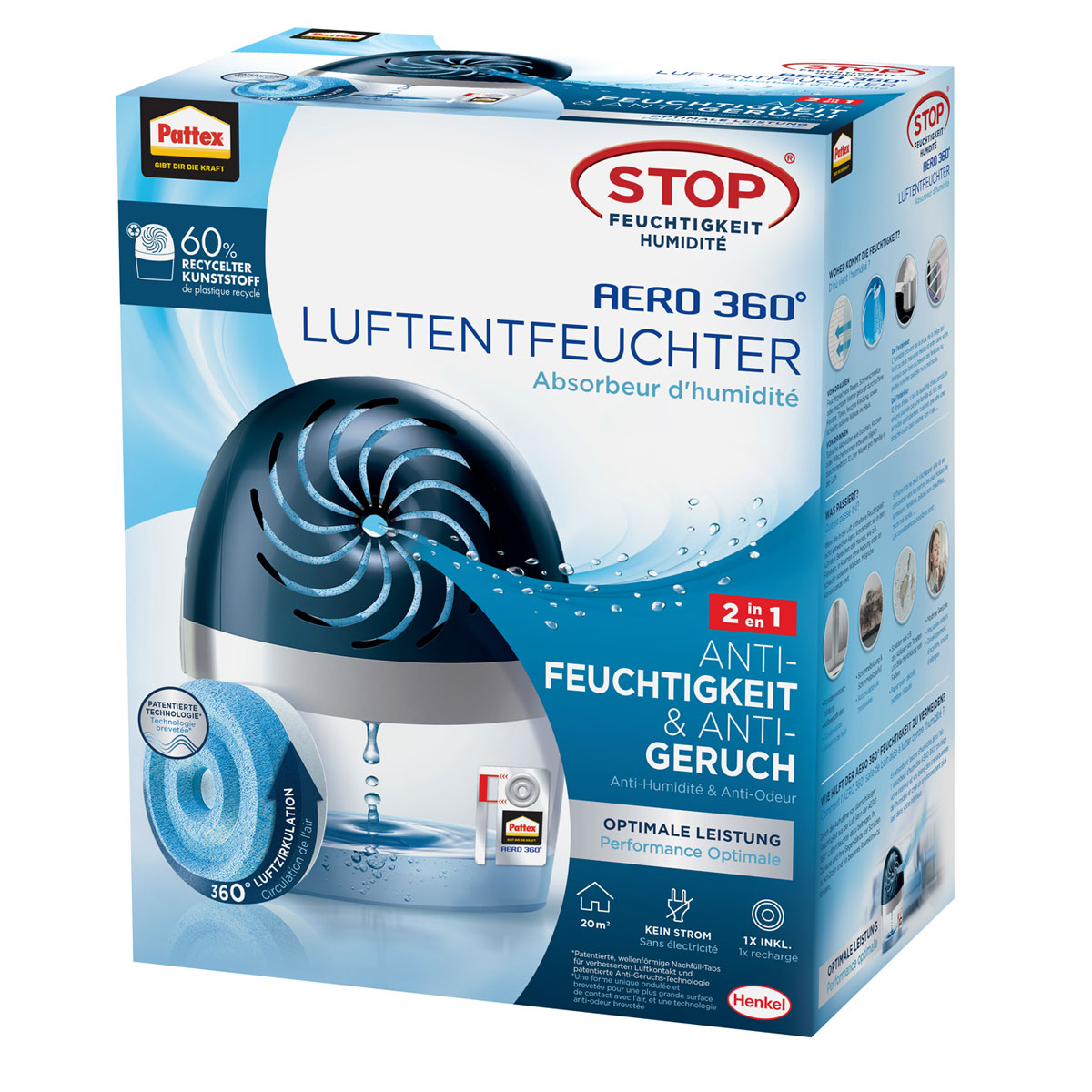 Pattex Luftentfeuchter AERO 360 1 x Gerät inkl 1 x Nachfülltab 450 g Bild 1