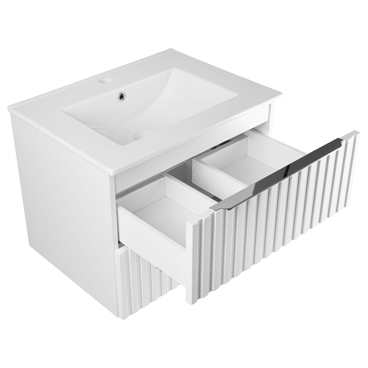 Waschtisch Amy, 60cm, Farbe: Matt-Weiss, mit 2 Schubladen und Soft-Close-Funktion