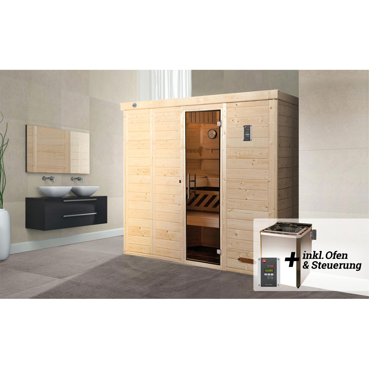 Weka  Premium Massivholz-Elementsauna Kemi Größe 4 Sparset 7,5 kW Bio S Bild 2