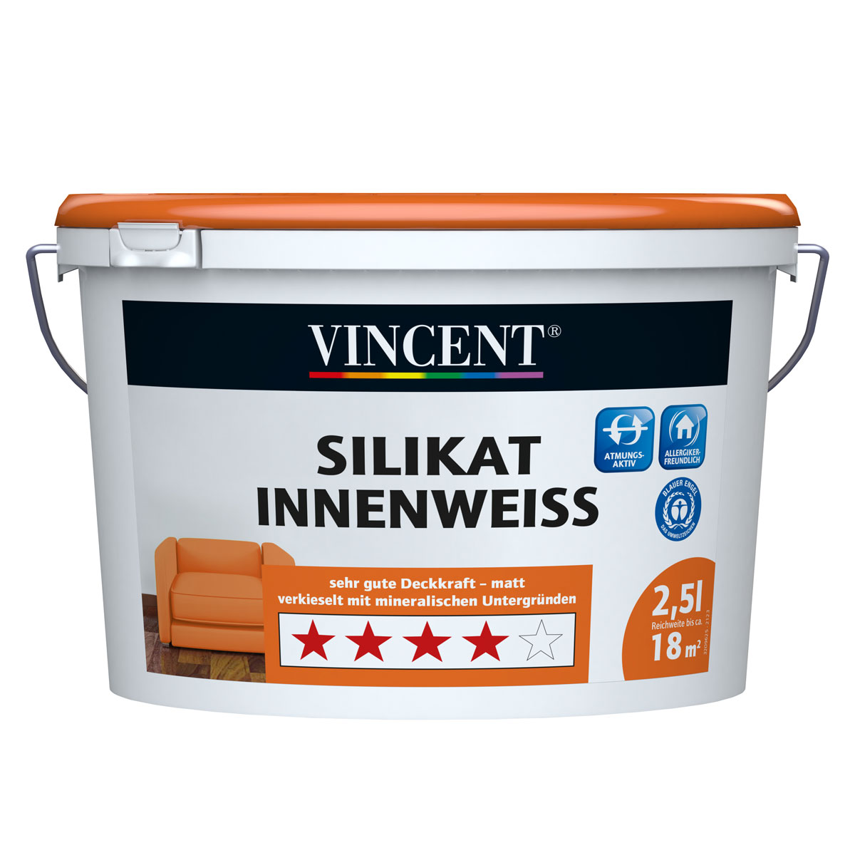 Vincent Wand- und Deckenfarbe Silikat Innenweiss MIX IT! 2,5 l