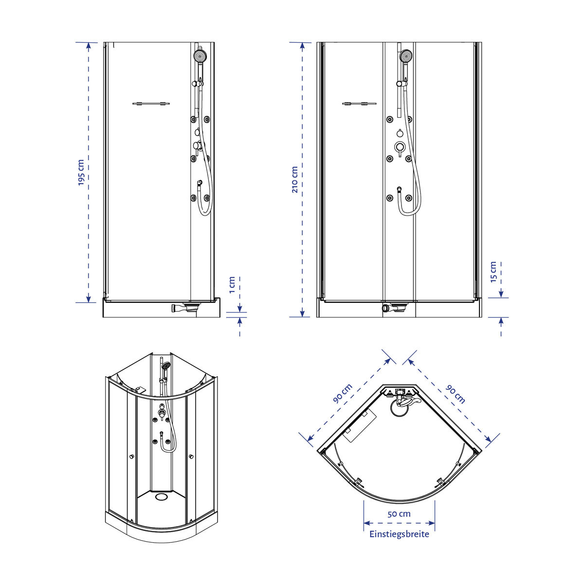 Aurlane Komplettdusche White Ocean 90 x 210 x 90 cm Bild 5