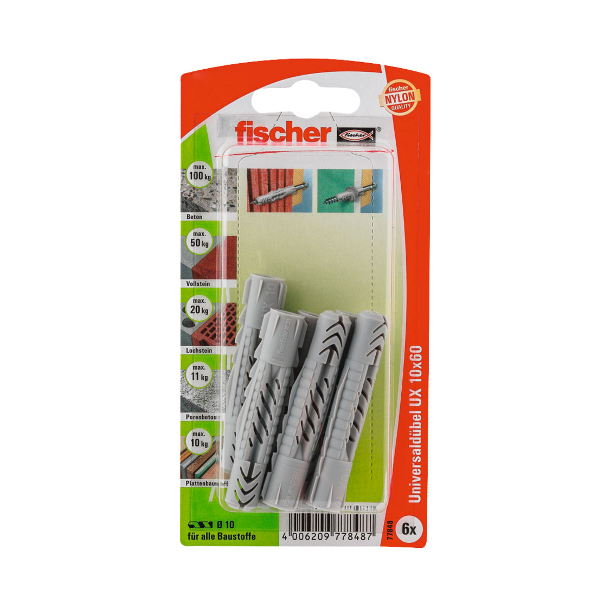 Fischer  Universaldübel UX 10 x 60 mm 6 Stück Fischer  Universaldübel UX 10 x 60 mm 6 Stück