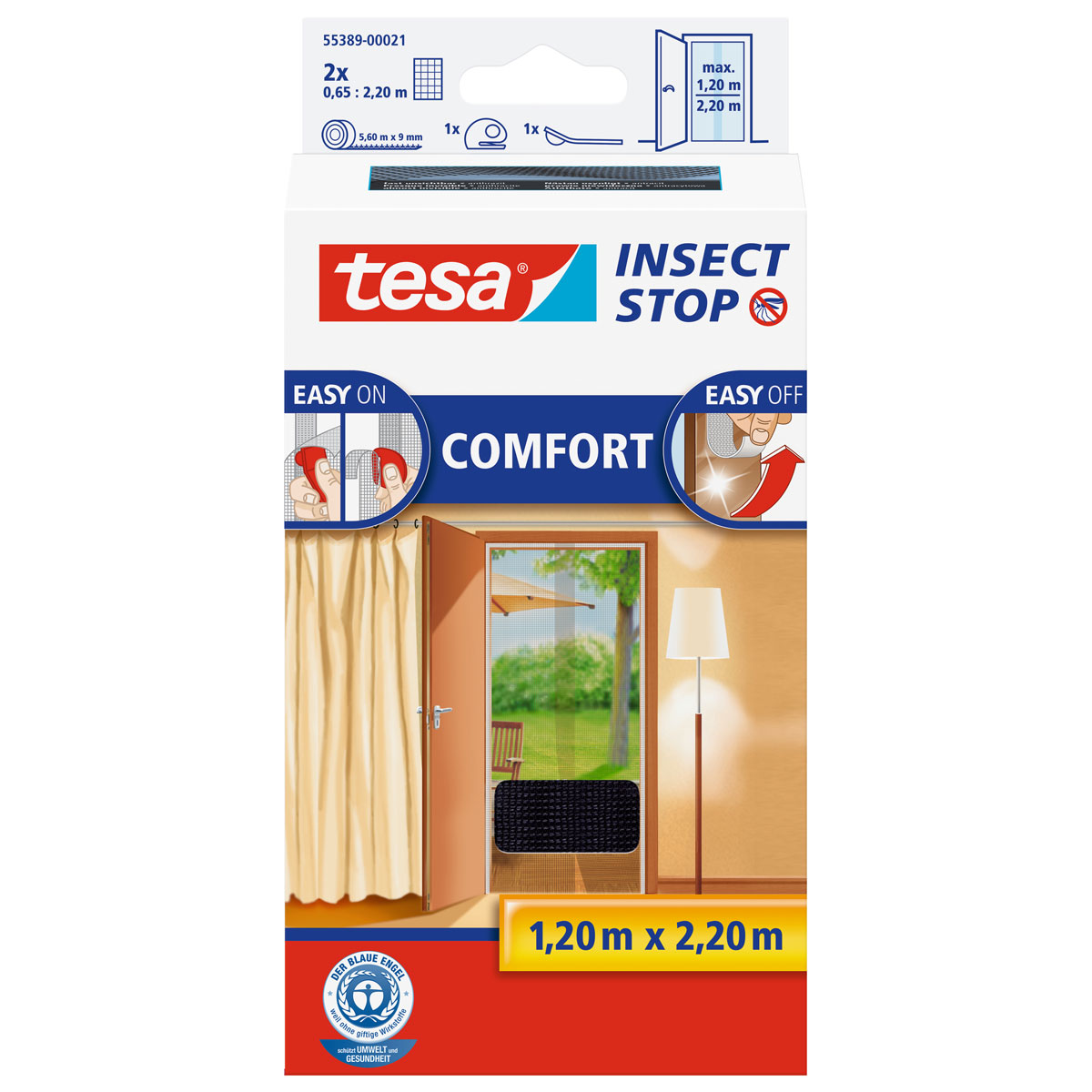 Tesa Fliegengitter Comfort für Türen anthrazit 2 x 2,20m inkl Klettband
