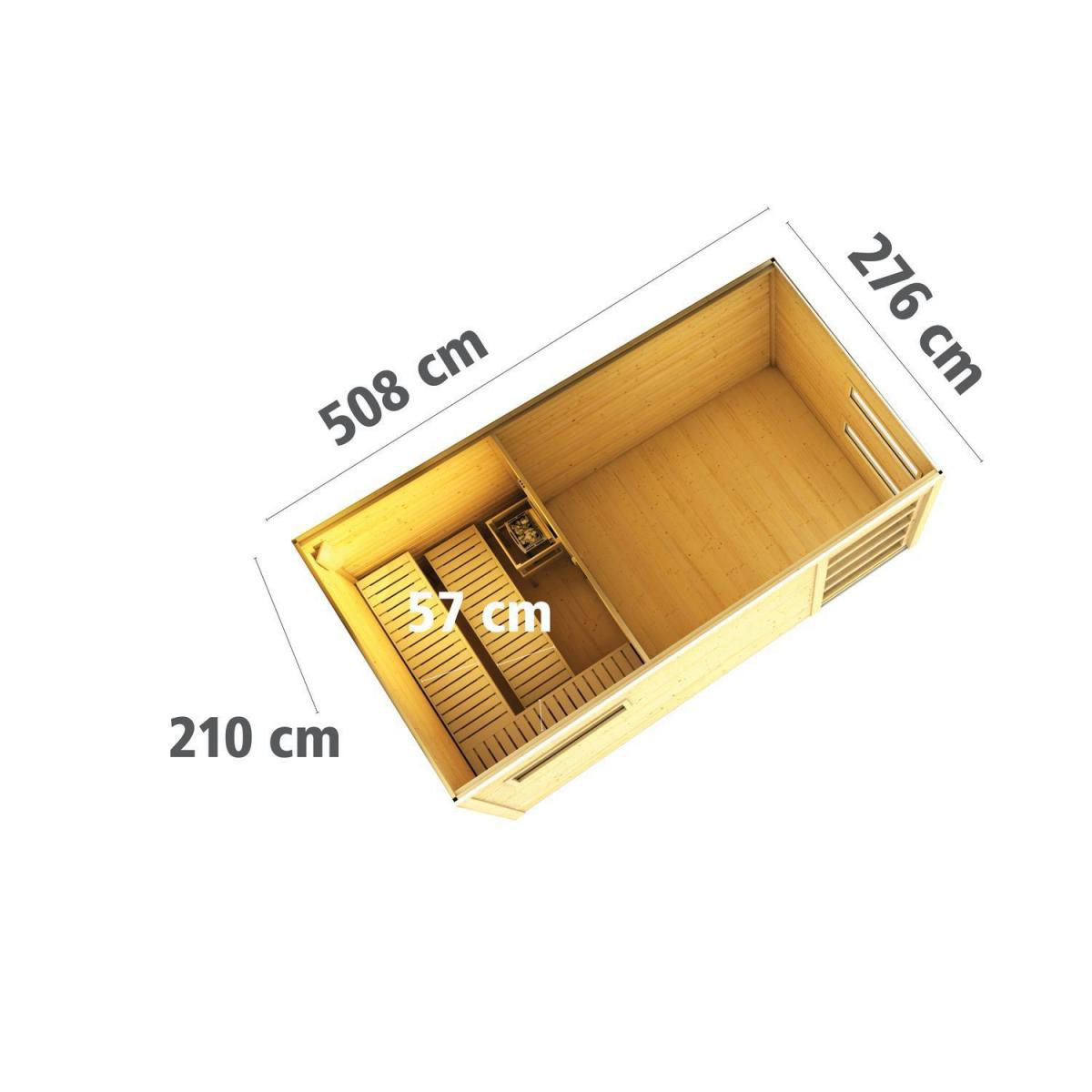 Karibu Saunahaus Hygge 38 mm 9 kW Bio Ofen externe Strg Klarglas-Tür terragrau Bild 10