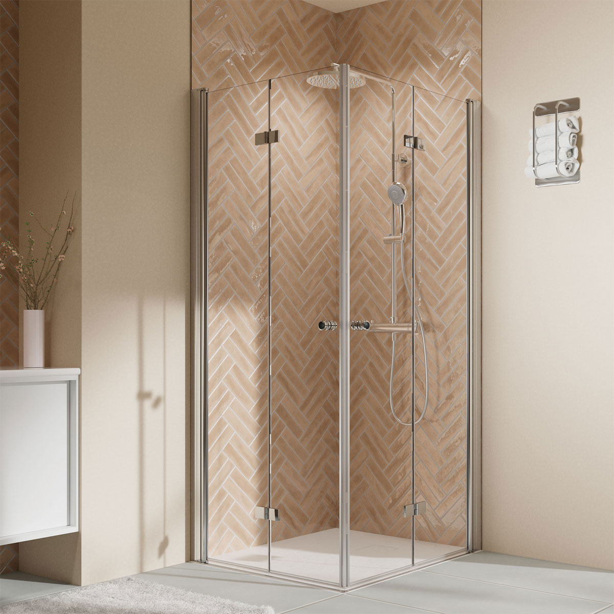 Breuer  QUICK72 Elana 2.0 Eckeinstieg Drehfalttüren Alu chromeffekt Klarglas 800/800 mm