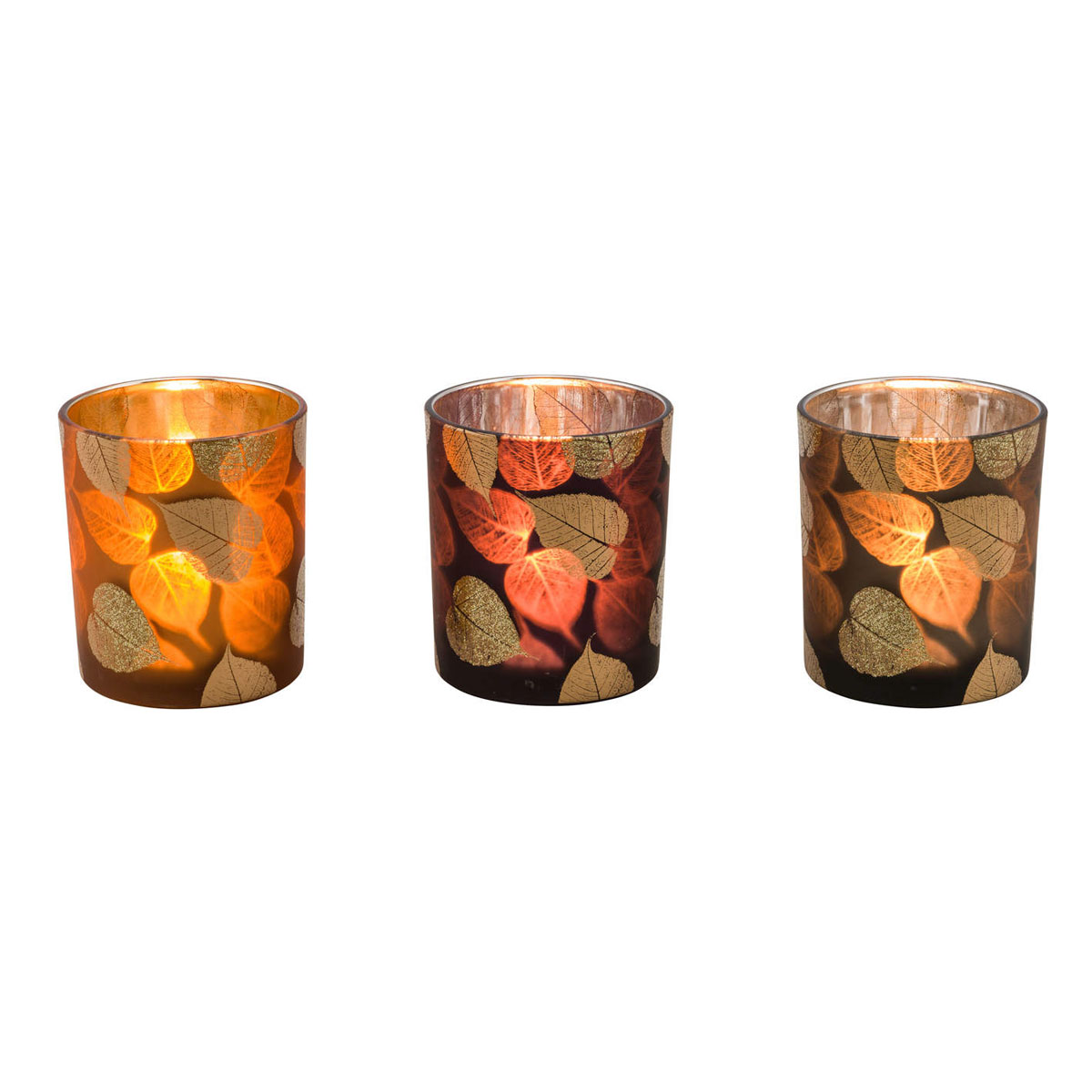 Glas-Windlicht Durchmesser 7 x 8 cm Blattmuster beere-braun-orange