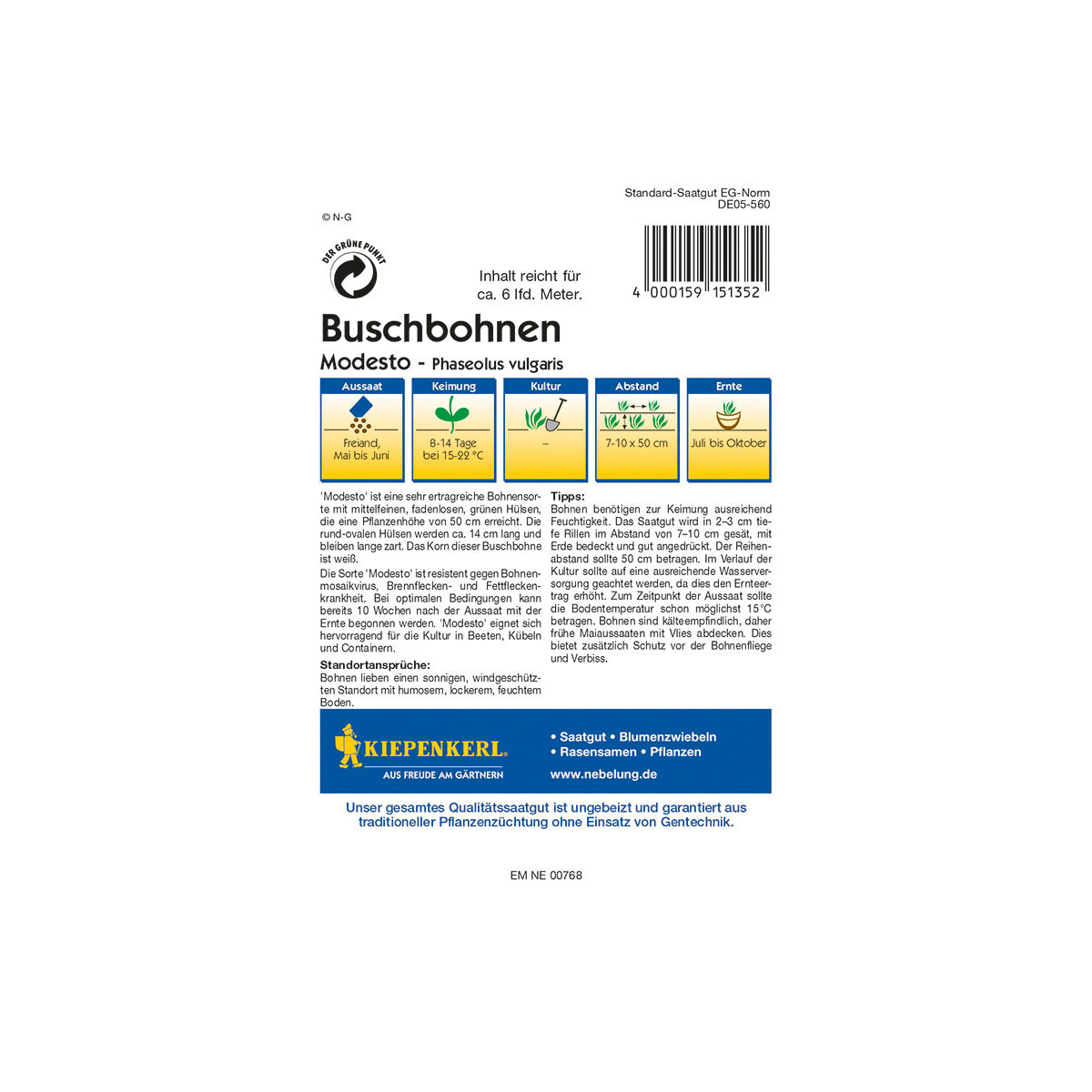 Kiepenkerl Buschbohne Modesto Bild 2