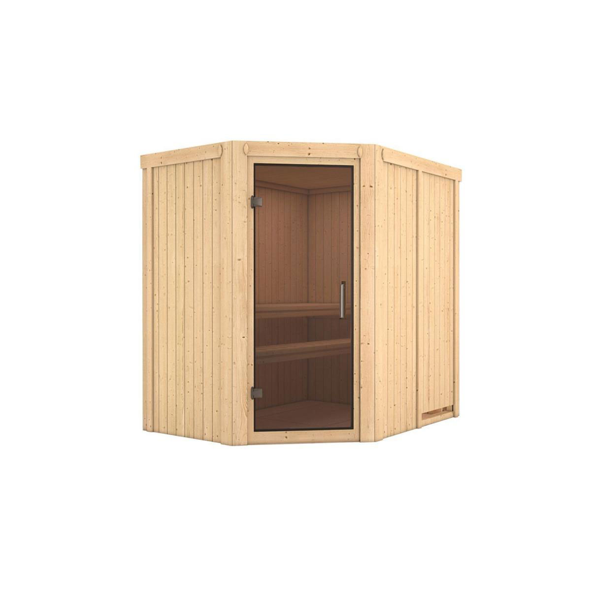 Karibu Sauna Saja Eckeinstieg ohne Ofen kein Kranz Energiespartür Bild 1