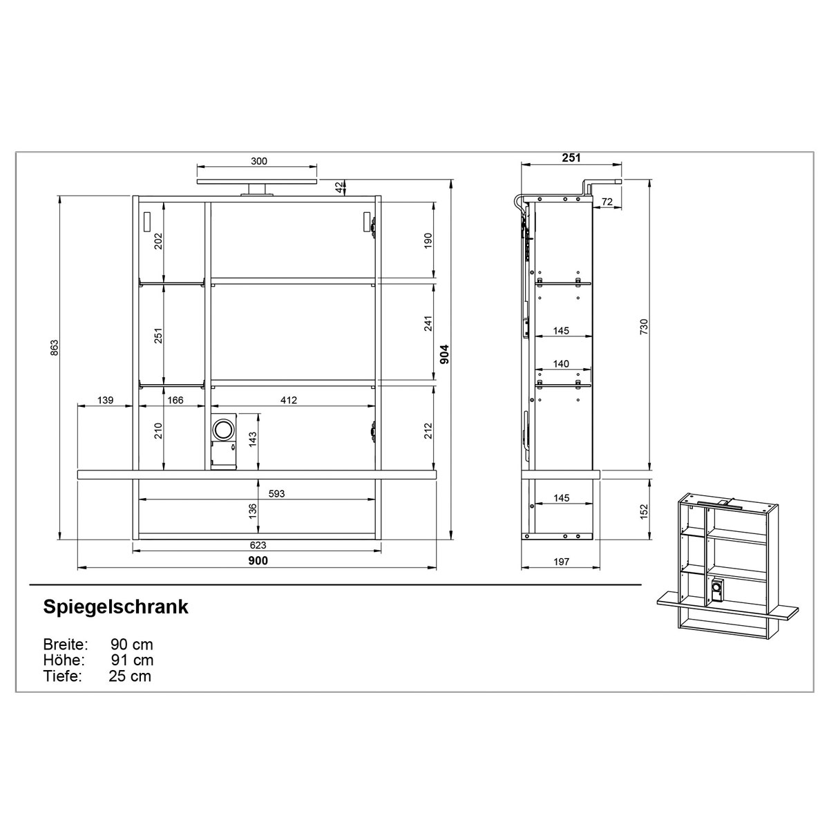 LED-Spiegelschrank 90 x 91 x 25 cm Navarra-Eicheoptik/weiß Bild 8