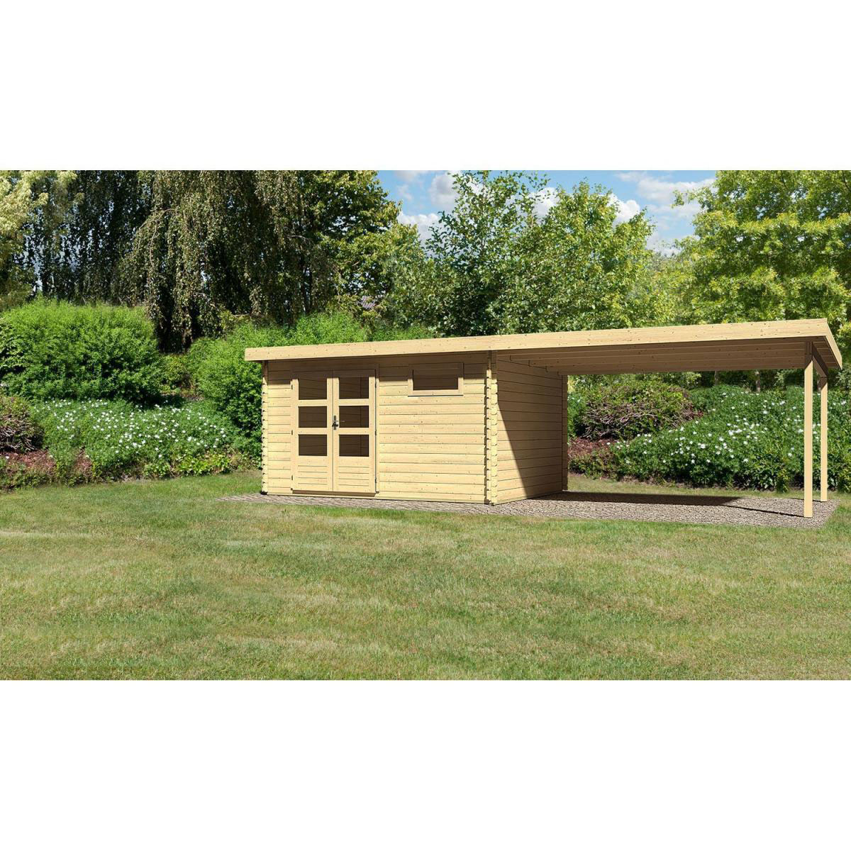 Karibu Gartenhaus Bastrup mit Schleppdach 400 cm naturbelassen 387 x 297 x 222 cm Bild 1