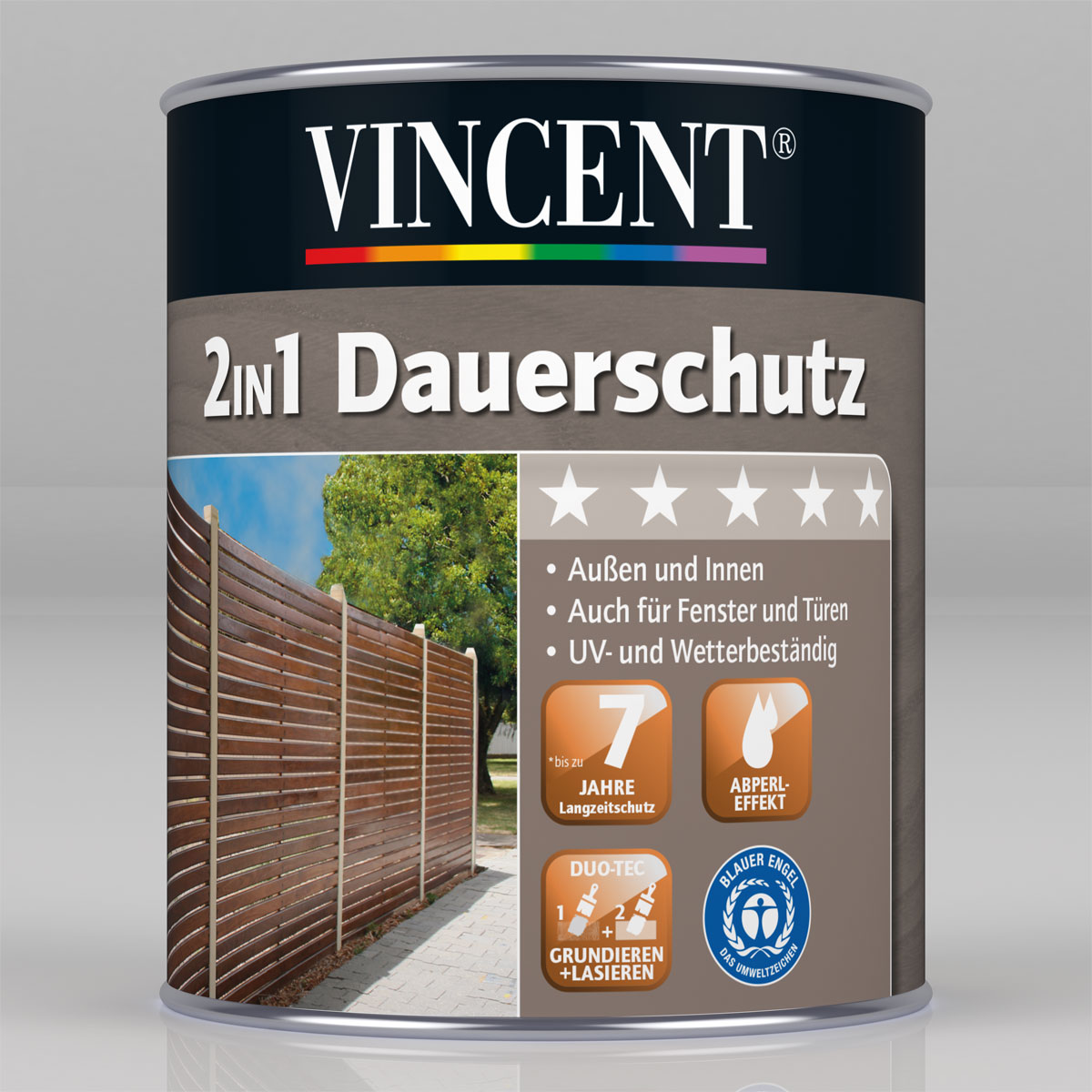 Vincent 2in1 Dauerschutz-Lasur Grau 0,375 L