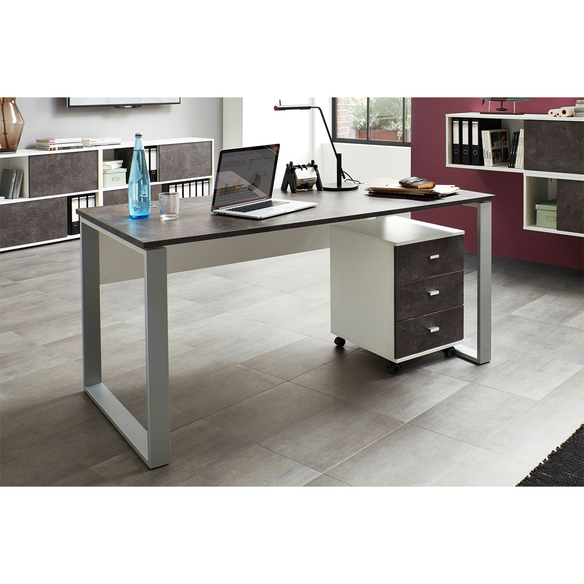Schreibtisch Altena mit Metallkufen 158 x 75 x 79 cm weiß/Basalto-Dunkel Bild 4
