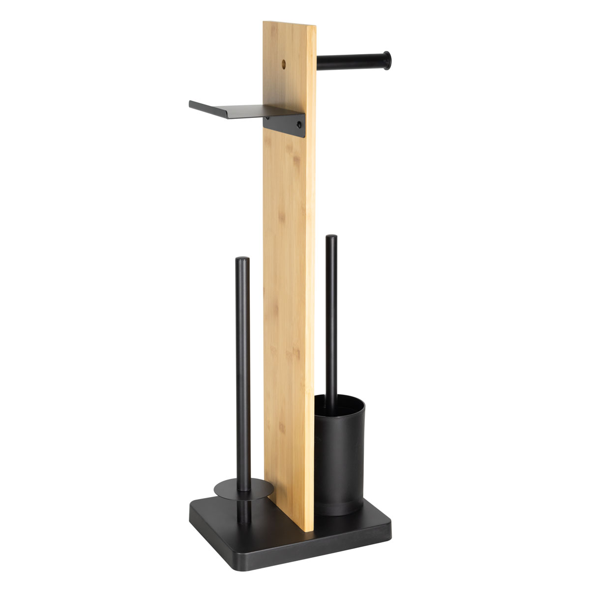 Valblue Stand- WC- Garnitur 3 in 1 Bambus/ Eisen mit Rollen-u Ersatzrollenhalter u Ablage