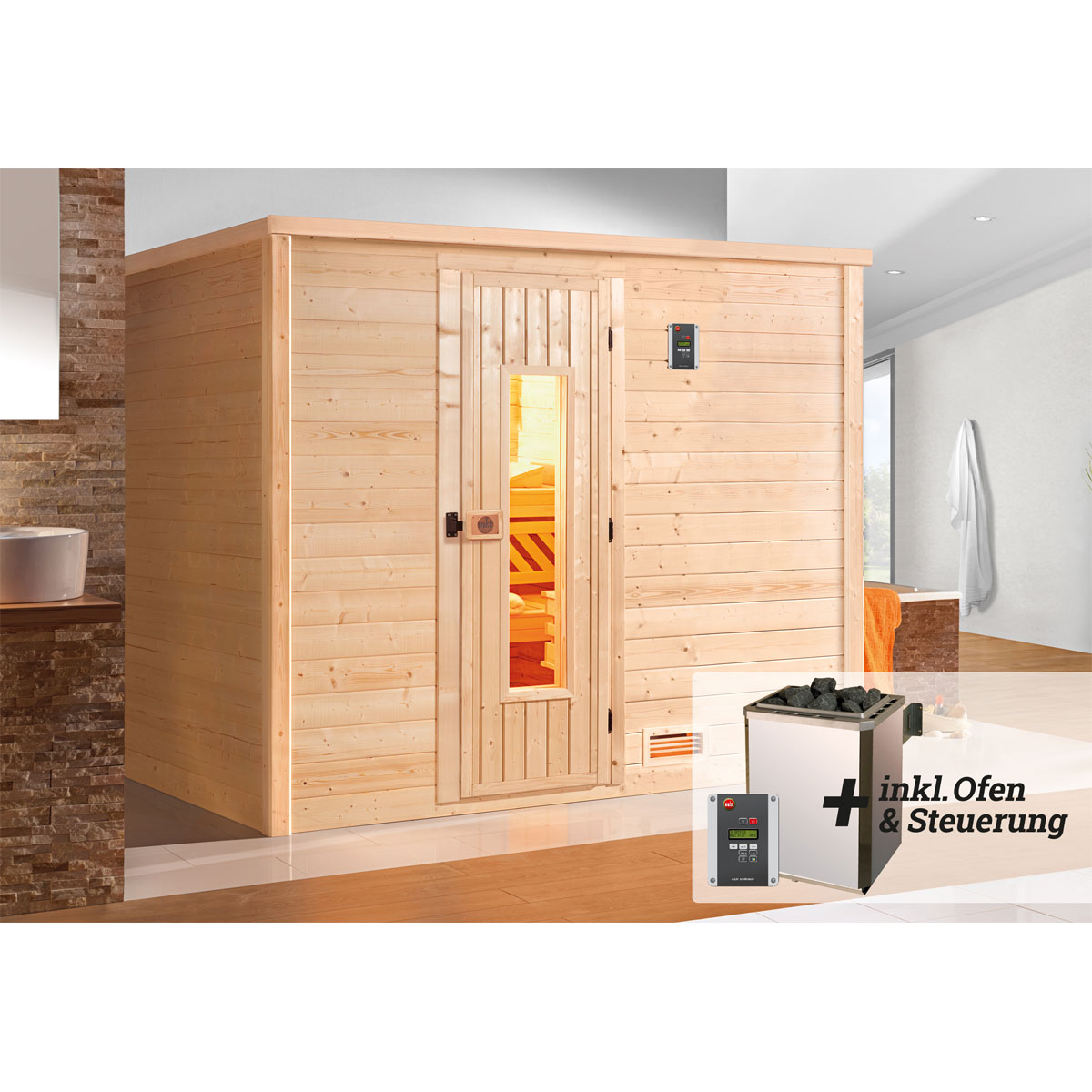 Weka  Premium Massivholz-Sauna Bergen Größe 2 Sparset 7,5 kW OS Bild 2