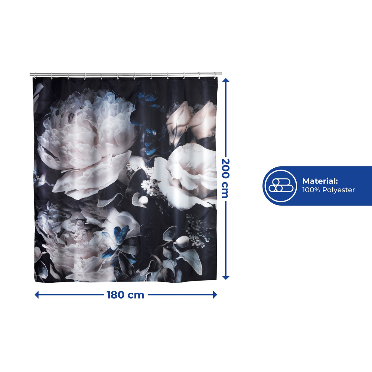 Wenko  Anti-Schimmel Duschvorhang Peony Textil Polyester 180 x 200 cm waschbar Bild 4