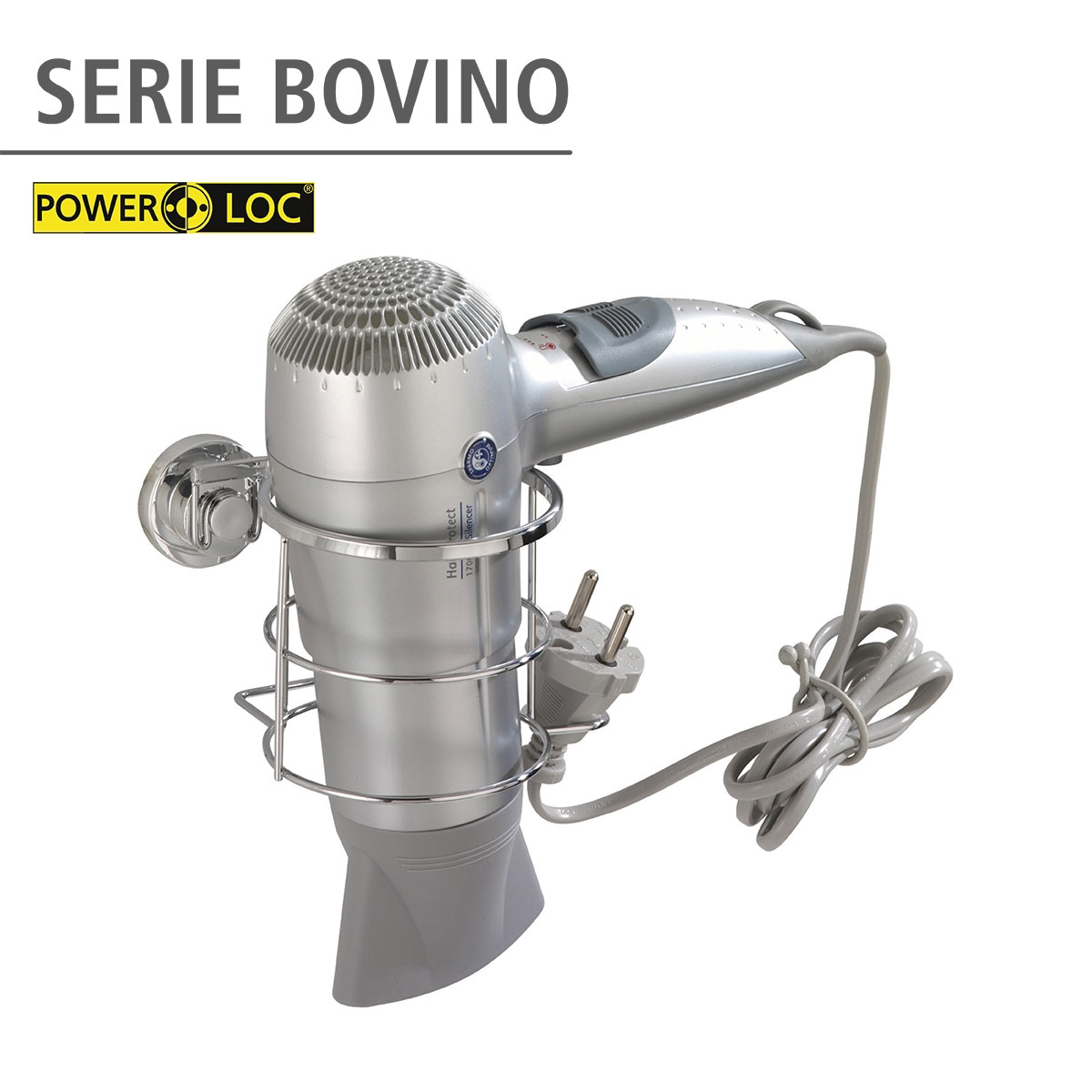 Haartrocknerhalter „Bovino“, Befestigen ohne bohren, Power-Loc