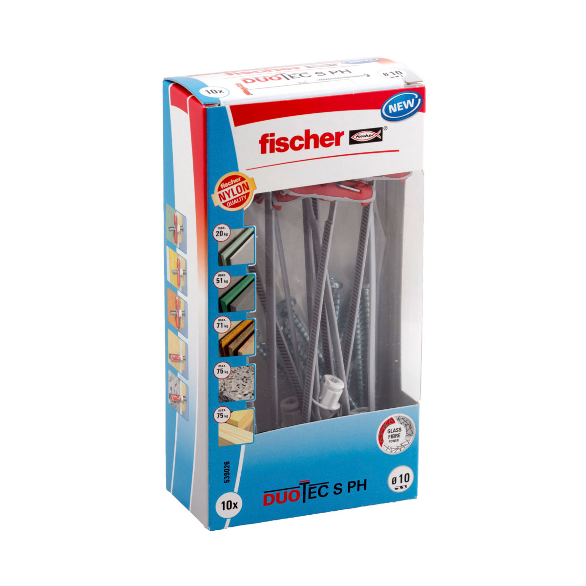 Fischer Nylon-Kippdübel DuoTec 10 S mit Panhead Schraube 10 Stück