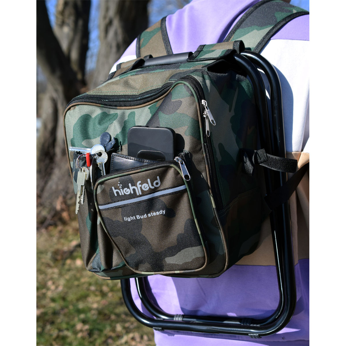 highfeld 3 in 1 Camping Stuhl mit Rucksack und Kühltasche black Bild 3