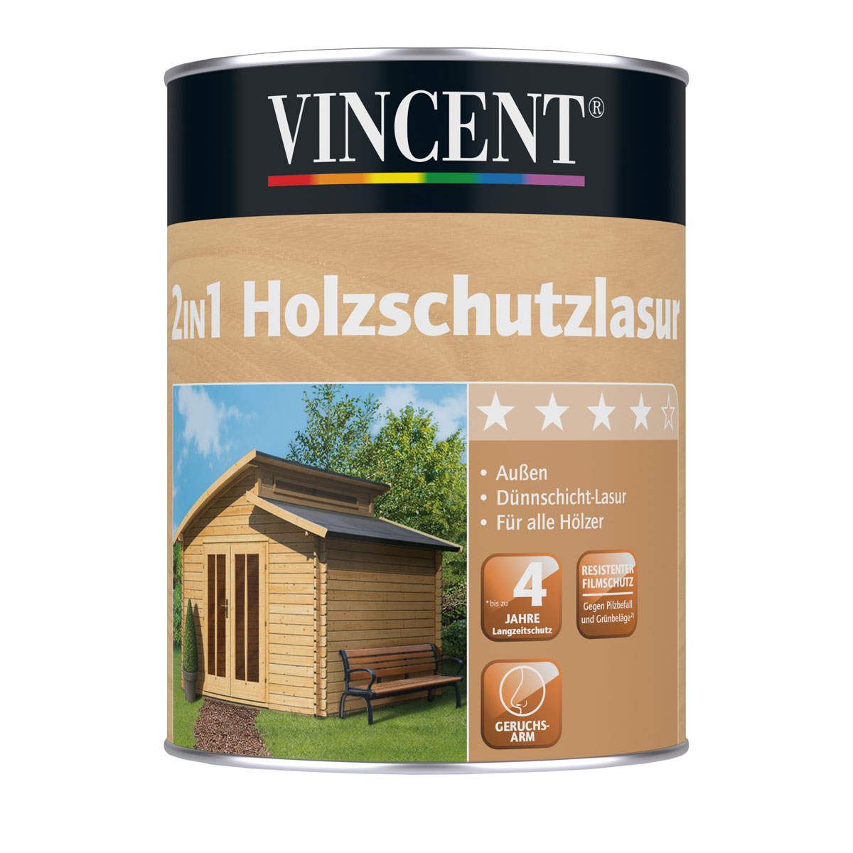 Vincent 2in1 Holzschutzlasur Kastanie 2,5 L