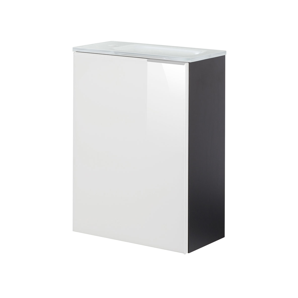 Fackelmann  Gäste-WC Waschtischunterschrank links SBC 440 x 600 x 243 mm anthrazit/lackiertes Glas Weiß Bild 2
