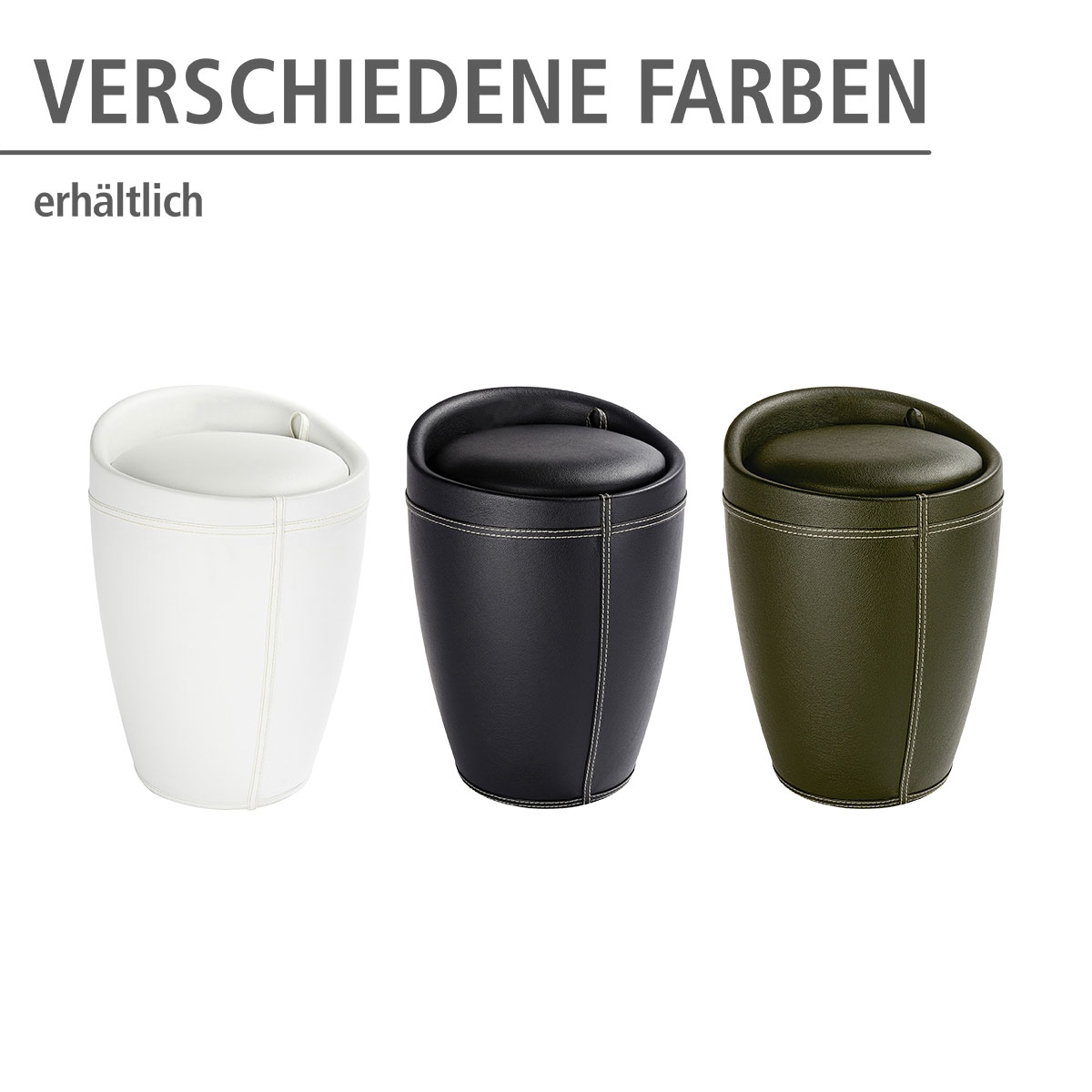 Wenko  Hocker Candy Black in Lederoptik mit Wäschesack Badhocker mit abnehmbarem Wäschesammler Bild 4