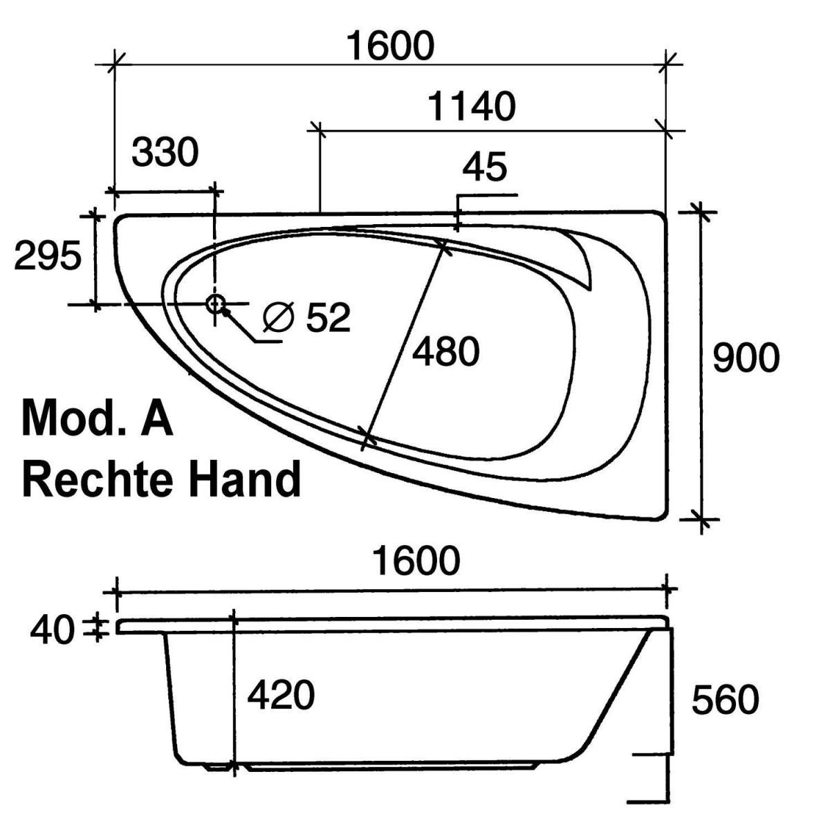 Ottofond Whirlpool-Eckwanne 136 cm weiß mit Whirlpool Typ 1 chrom Bild 2