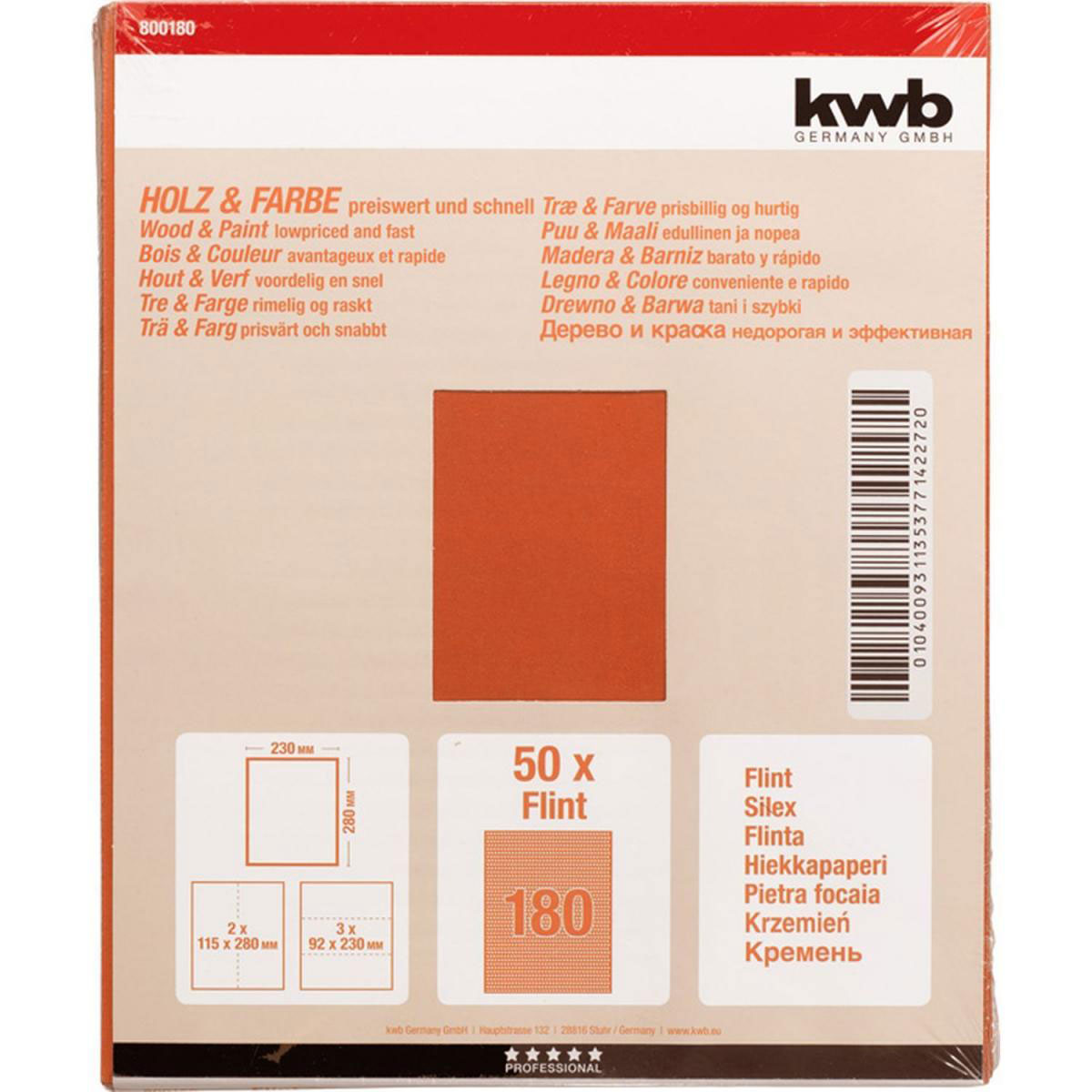 kwb  Schleifpapier Holz und Farbe Flint 230 x 280 mm K180 Bild 2