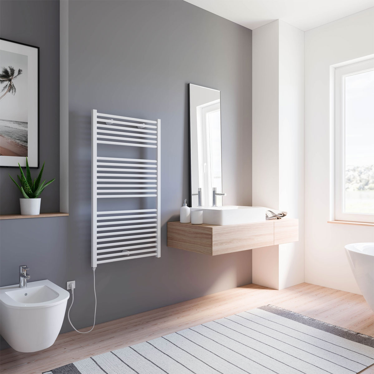 Schulte  Handtuchwärmekörper Turbo steckerfertig inklusive Heizstab 1 Anschluss rechts 60 cm x 113,5 cm Bild 1