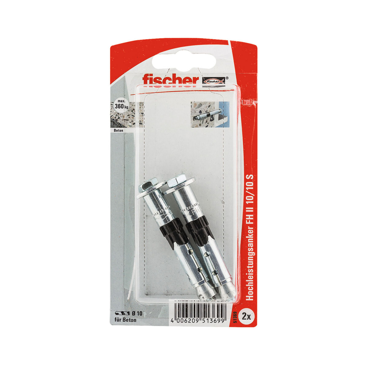 Fischer  Hochleistungsanker FH II 10/10 mit Schraube 2 Stück