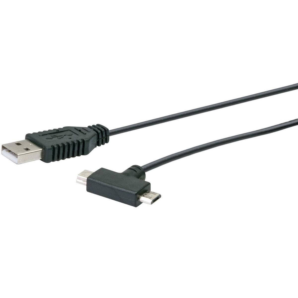 Micro-USB & Mini-USB Anschluss- & Ladekabel, 1 m, schwarz, 2-fach
