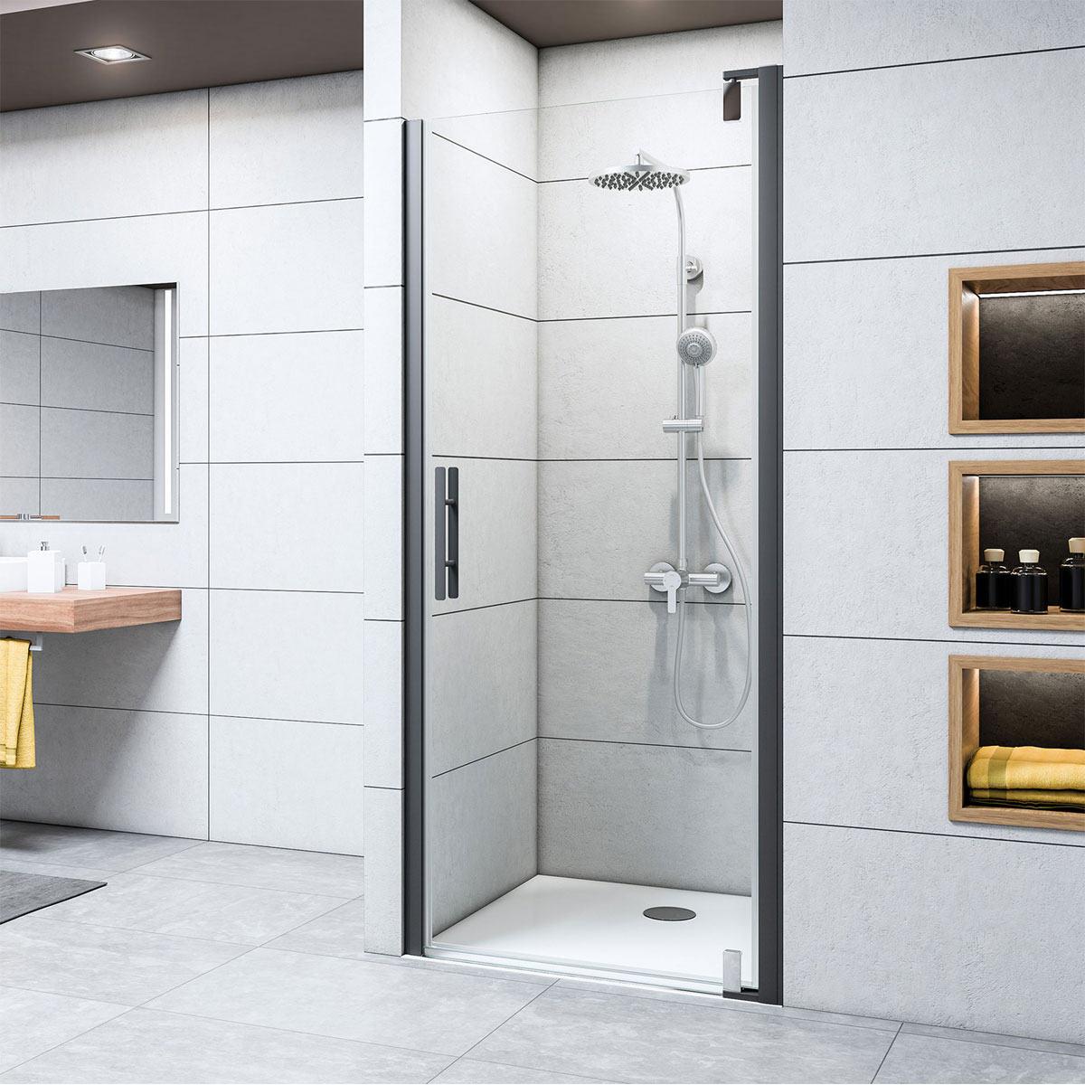Breuer Drehtür Europa Design für Nische Anschlag rechts schwarz matt Intima 1000 mm