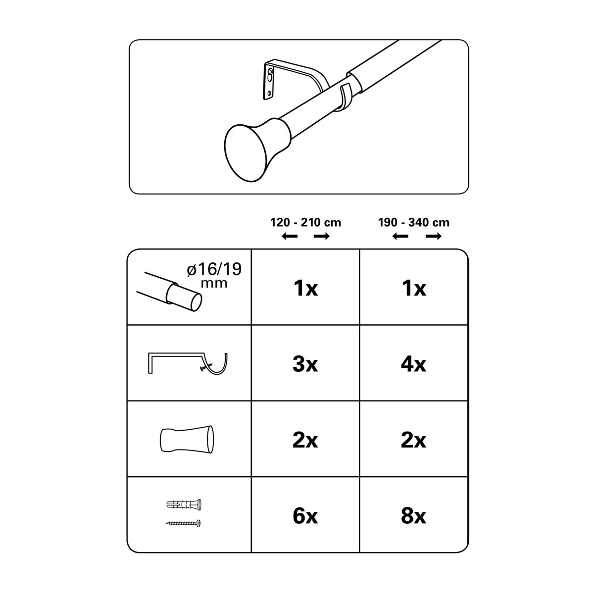 Gardinia Gardinenstange Konus Durchmesser 19/16 mm edelstahl 190-340 cm Bild 7