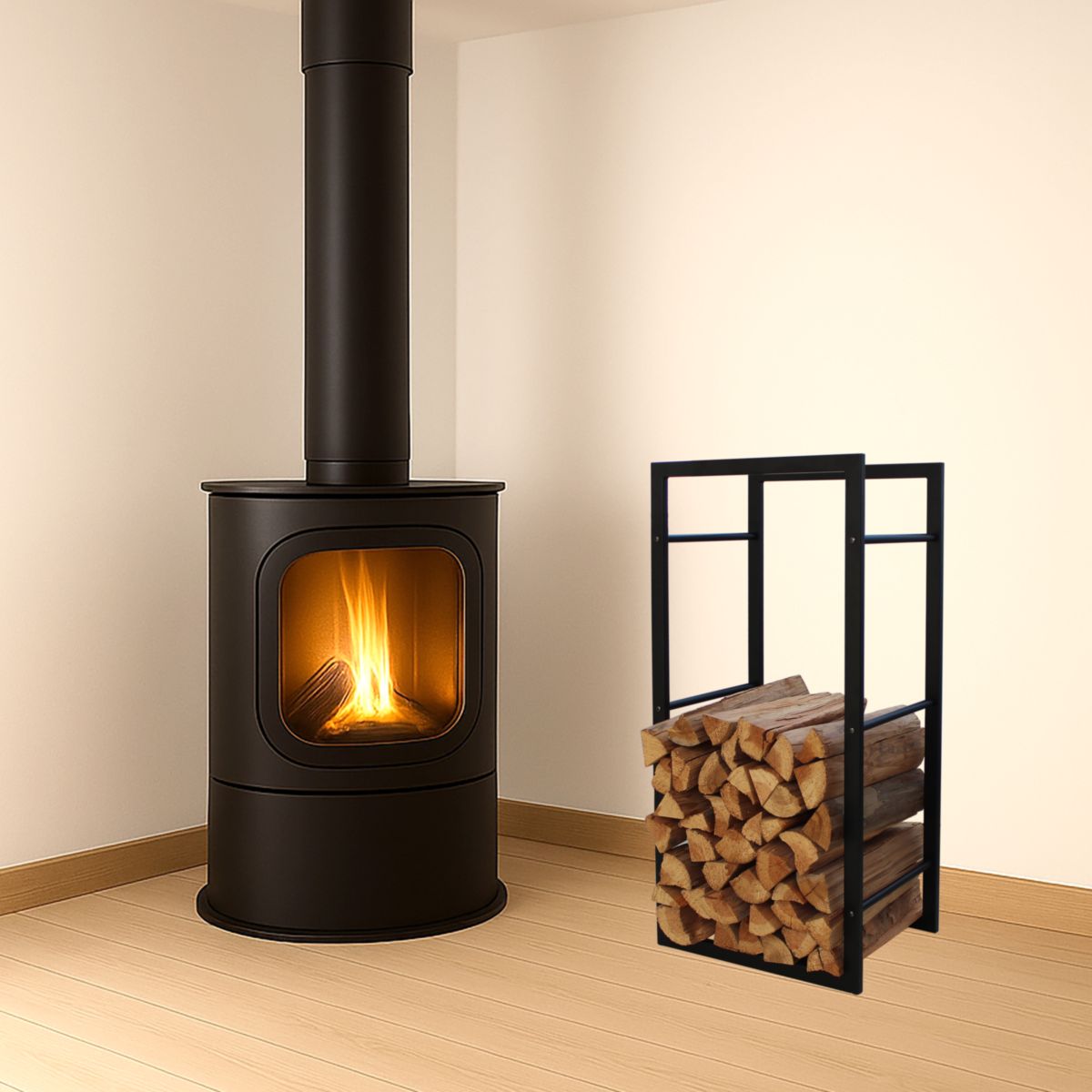 MyFireTool Kaminholzhalter Schwarz Pulverbeschichtet L45xB30xH96cm Bild 2