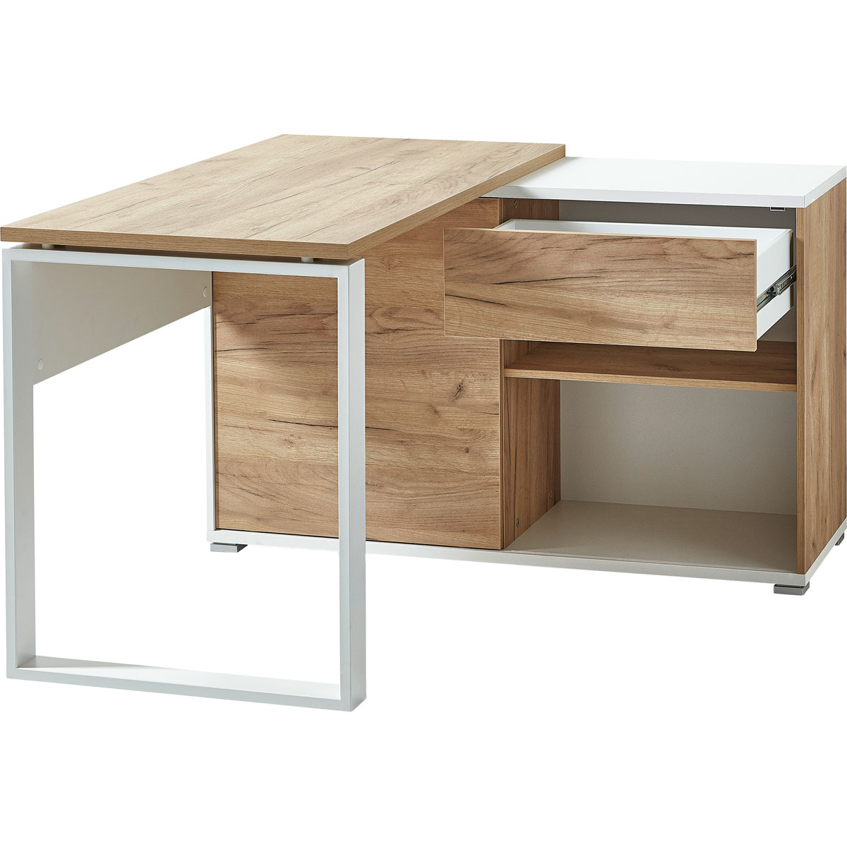 Schreibtisch Lionel mit integriertem Sideboard 120 x 75 x 117 cm weiß/Navarra-Eiche-Nachbildung Bild 3