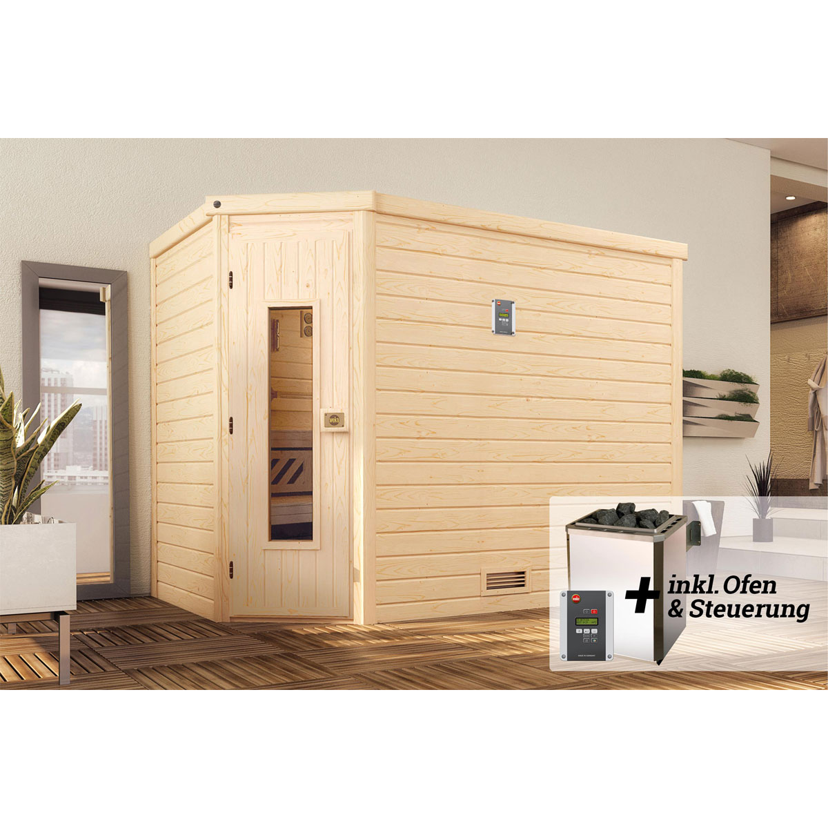 Weka  Design-Sauna Cubilis Größe 2 Sparset 7,5kW OS Glastuer und Fenster Bild 2