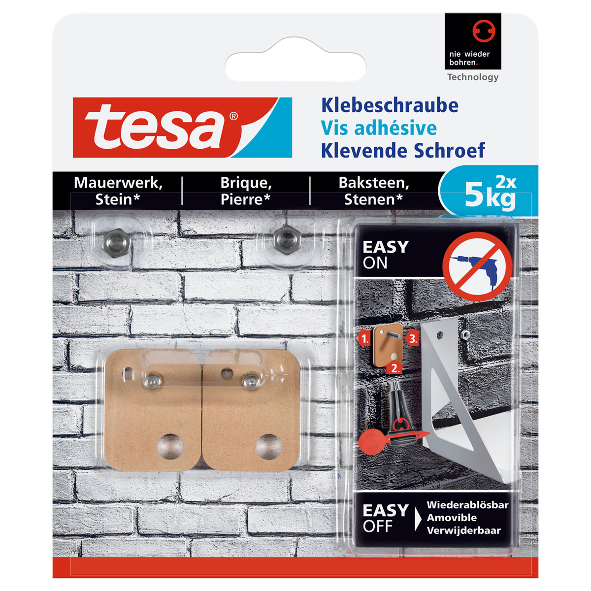 Tesa Klebeschraube für Mauerwerk viereckig 2 Stück Traglast 2 x 5 kg Bild 1