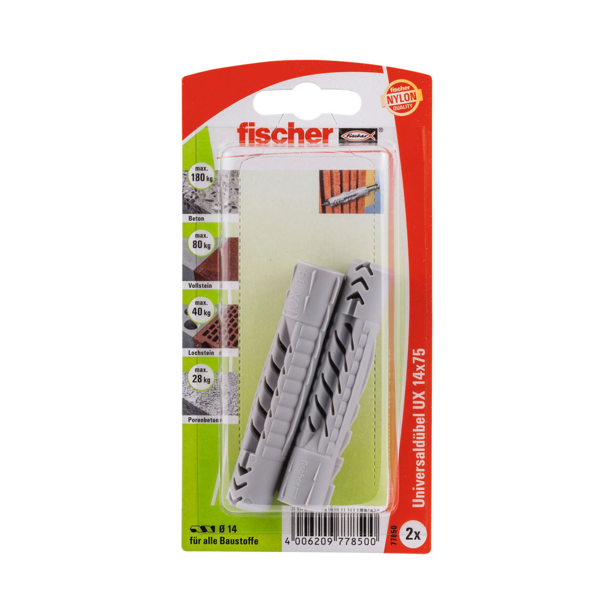 Fischer  Universaldübel UX 14 x 75 mm 2 Stück Fischer  Universaldübel UX 14 x 75 mm 2 Stück