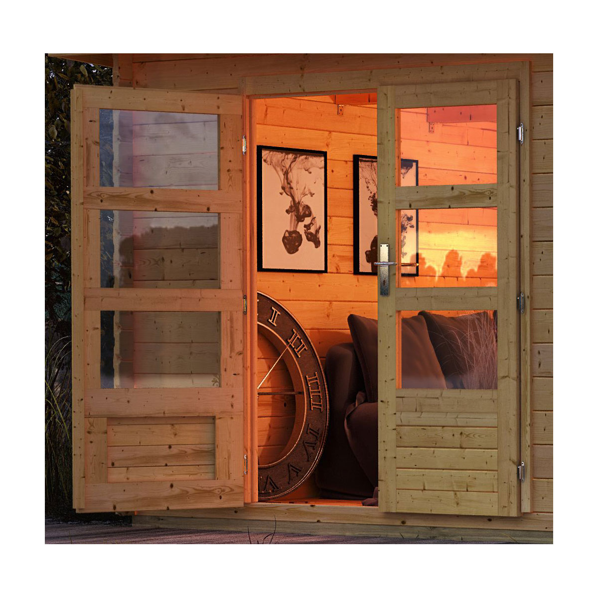 Karibu Gartenhaus Glücksburg 4 mit Anbaudach terragrau Bild 3