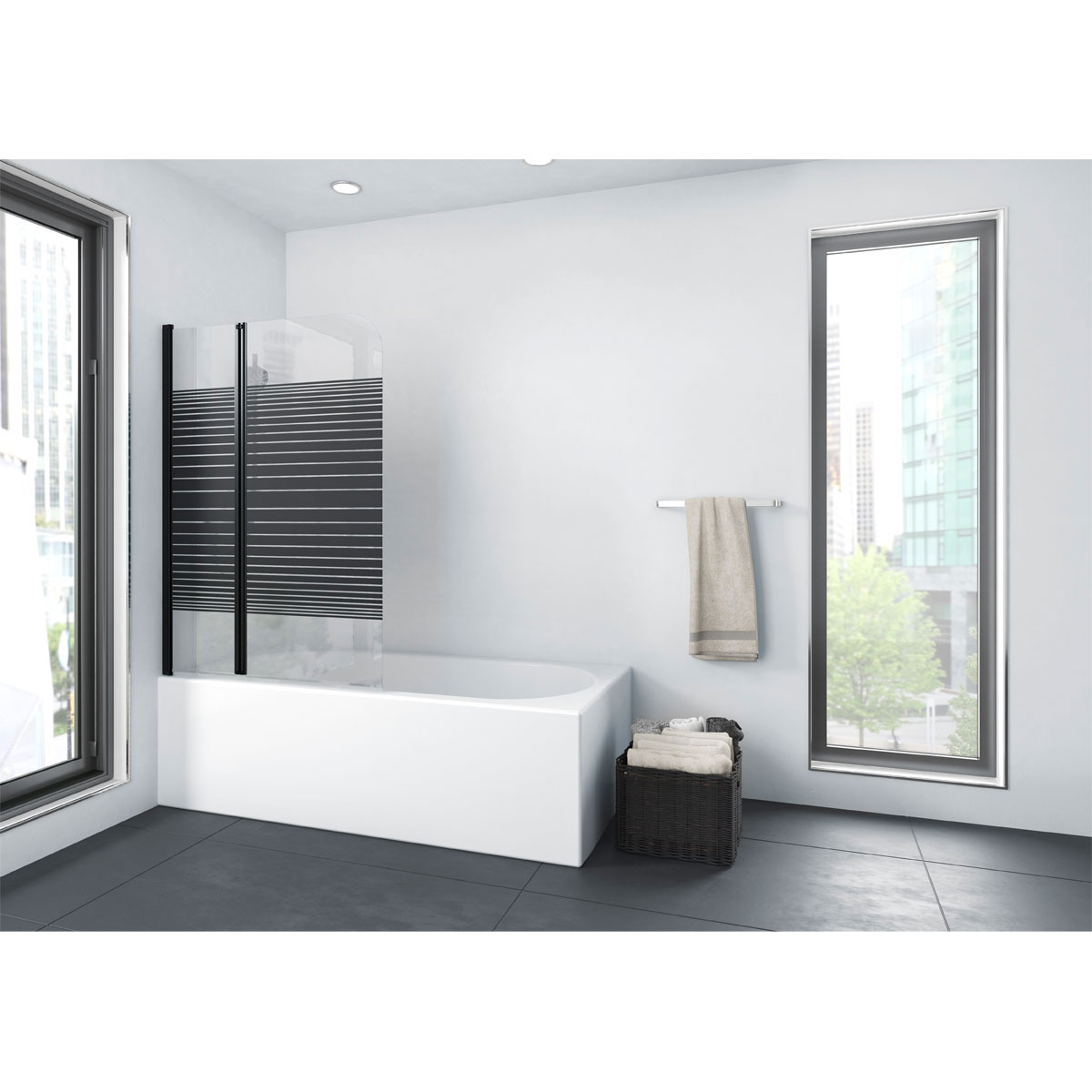 Aurlane Badewannenfaltwand Black Elegance Streifen 100 x 140 cm Bild 1