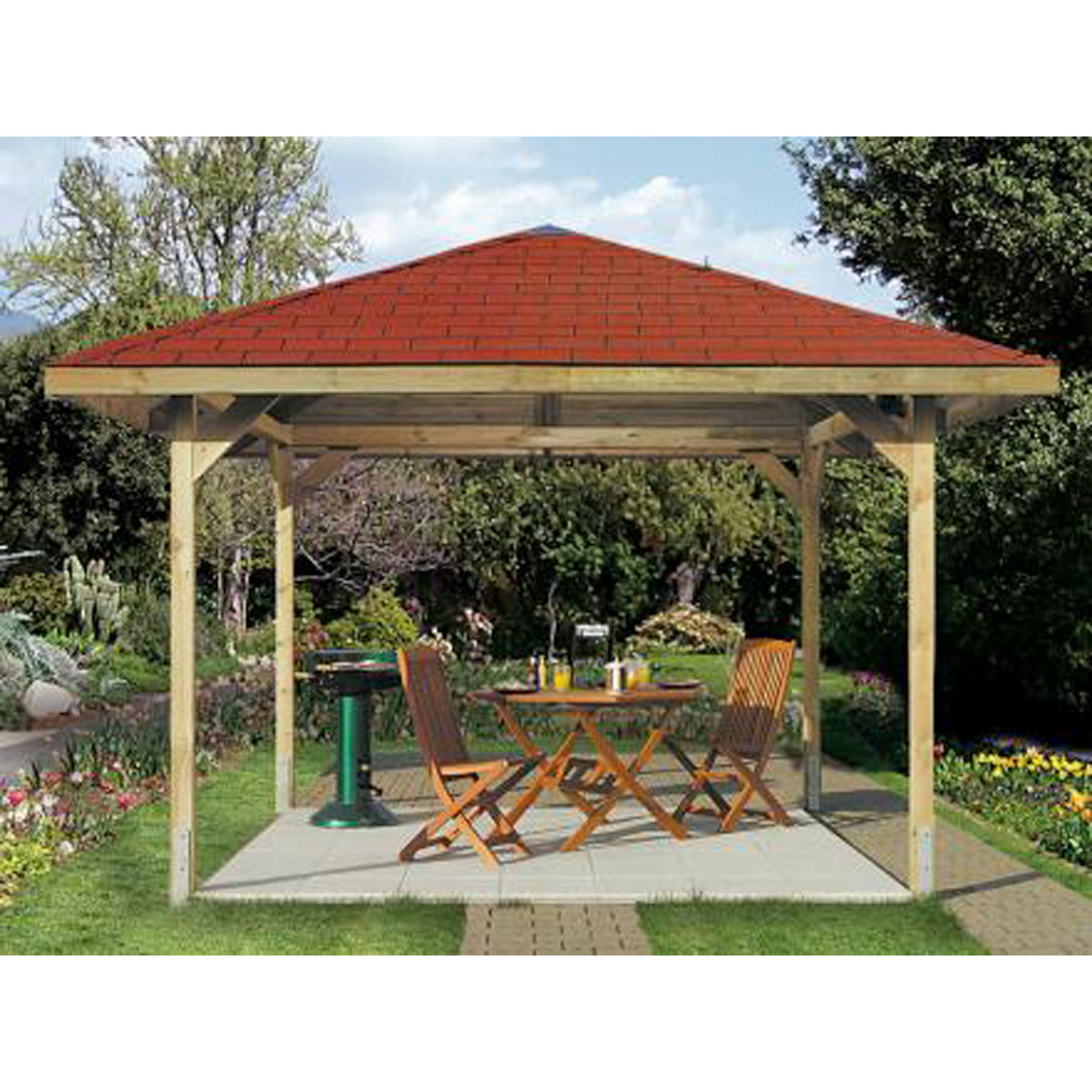 Weka Gartenlaube Paradies Größe 3 380 x 380 cm inkl Dachschindeln Bild 1