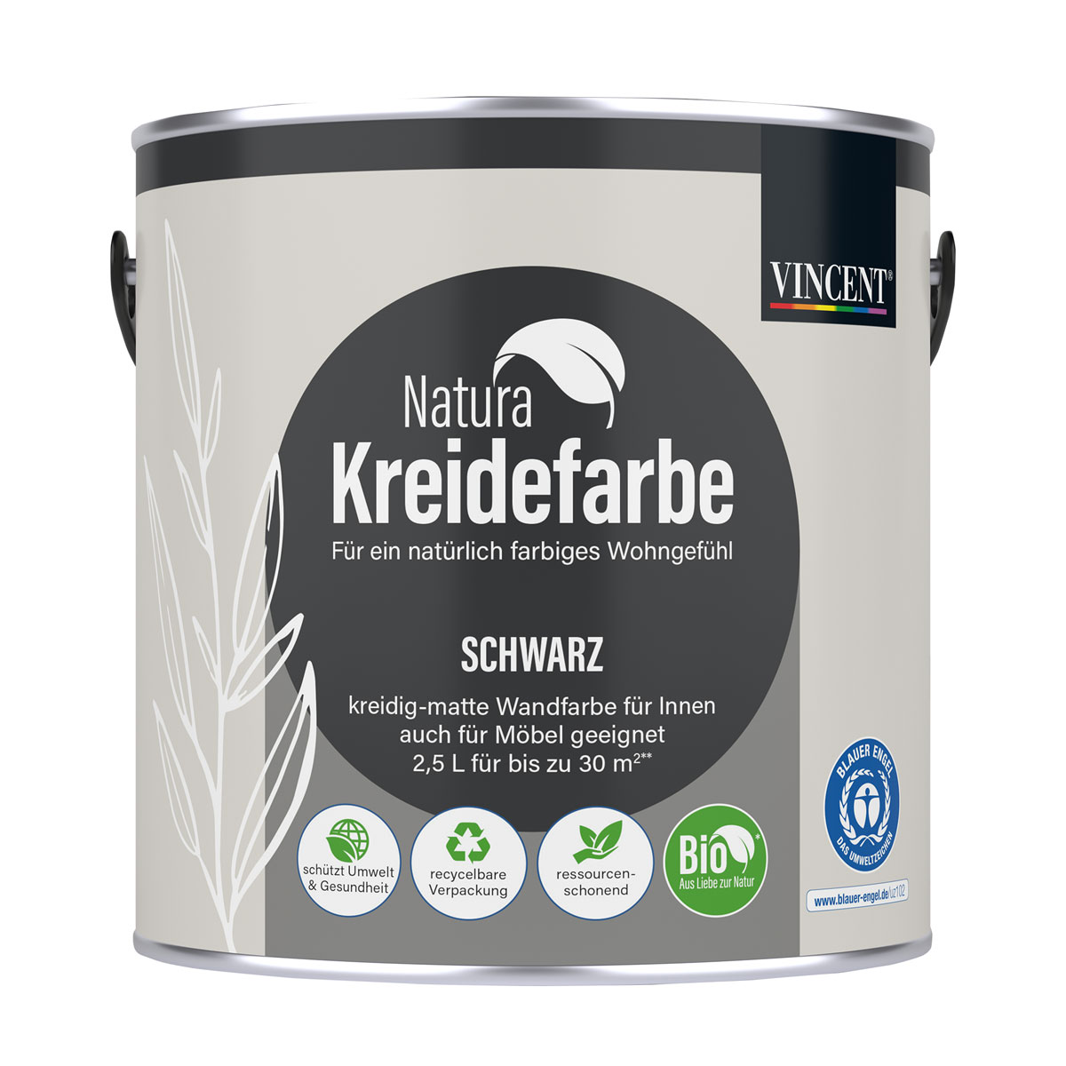 Vincent  Natura Kreidefarbe Schwarz matt 2,5 L